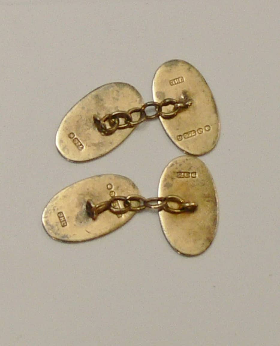 1946 9ct Gold Engine Turned Oval Cufflinks